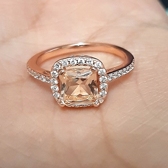 Morganite & Cubic Zirconia 14k Rose Gold Over Silver Ring - Size 6 - Picture 1 of 11